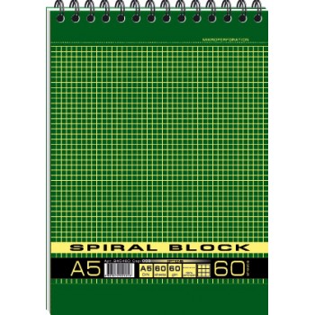 Блокнот А5, 60 листов с твердой подложкой (серия Spiral Block)